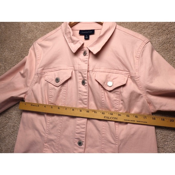 Charter Club Denim Jacket Womens PL Pink Button Front Pockets Cotton Blend Retro - Picture 8 of 13